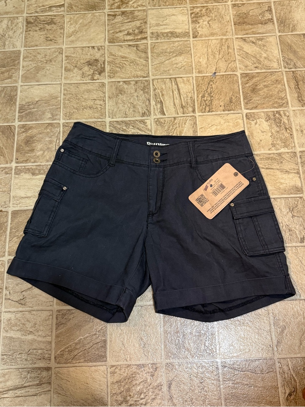 Ruff Hewn Black Women's Cargo Shorts Linen Utility Pockets 10P New
